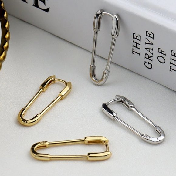 *NEW 925 Sterling Silver Paper Clip Pin Earrings - Picture 1 of 6
